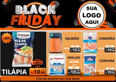 Modelo de Encarte para Encarte A4 Horizontal com o tema Black Friday para Peixaria