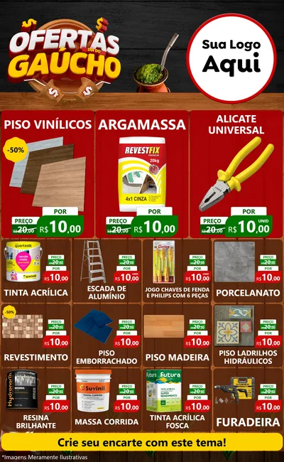 Modelo de Encarte para Encarte Grande com o tema Ofertas Dia do Gaúcho para Material para Construção