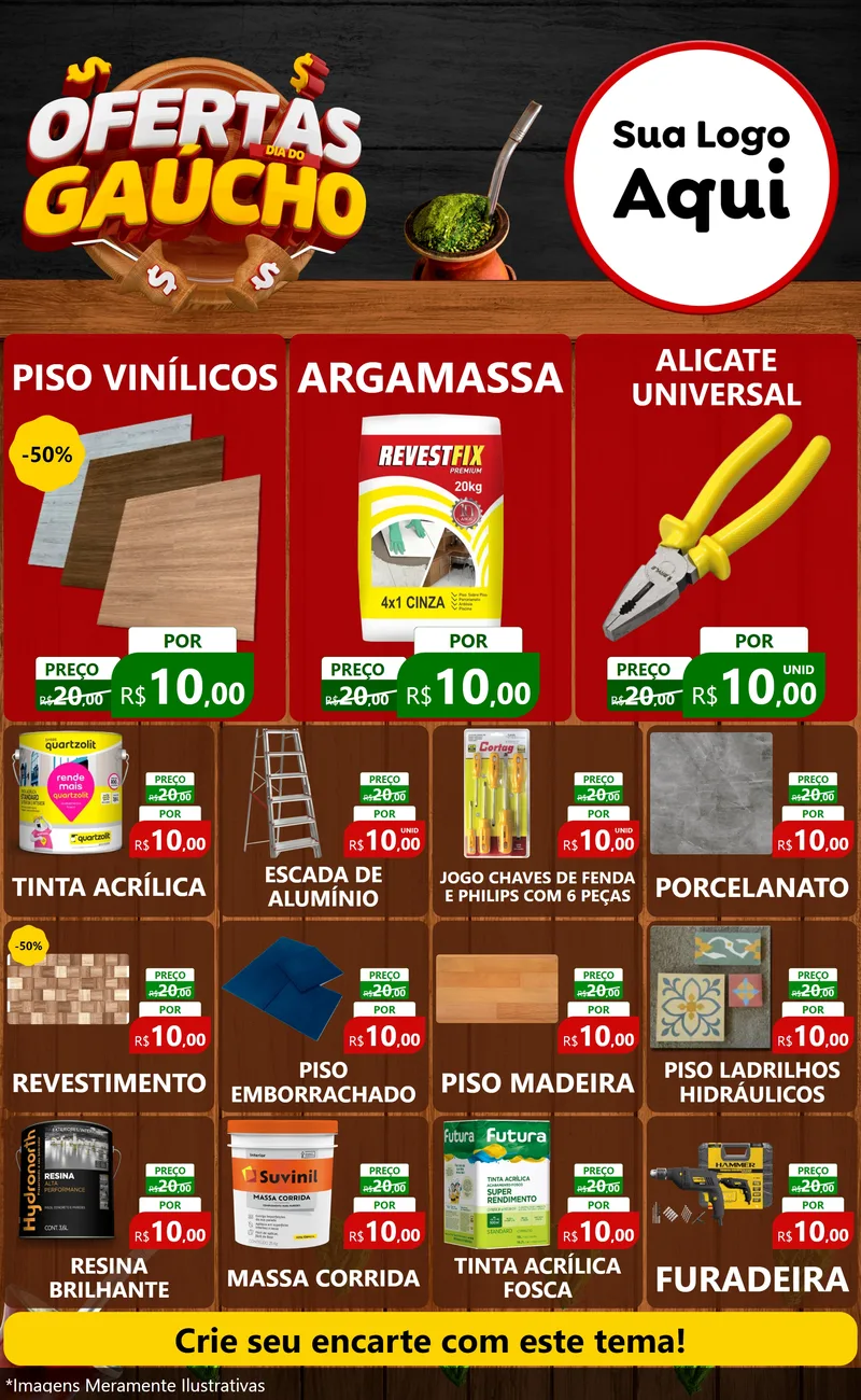 Modelo de Encarte para Encarte Grande com o tema Ofertas Dia do Gaúcho para Material para Construção