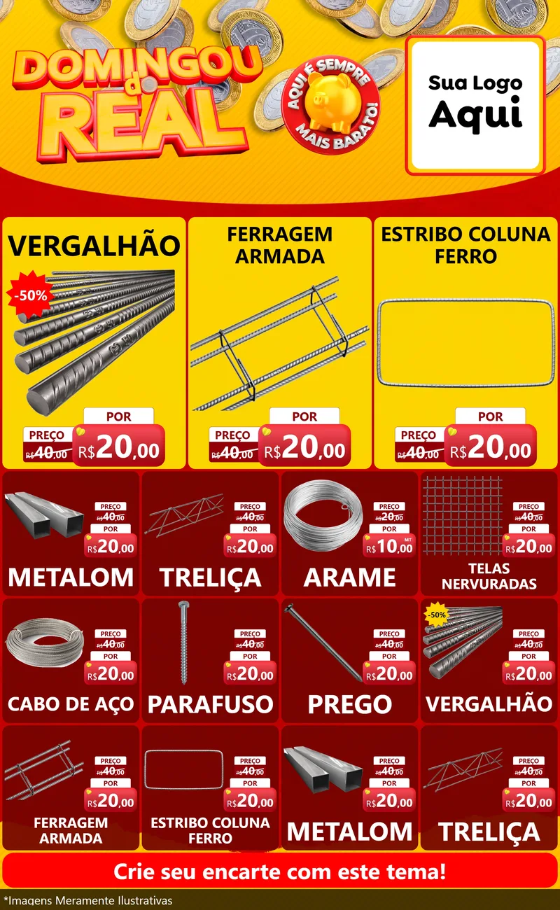Modelo de Encarte para Encarte Grande com o tema Domingou do Real para Ferragens