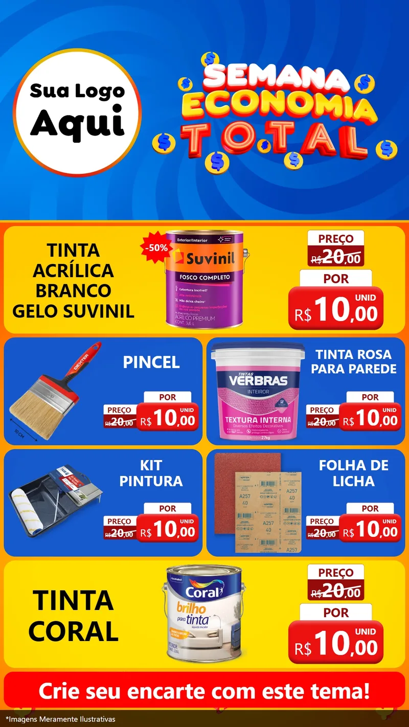 Modelo de TV para TV Vertical com o tema Semana Economia Total para Tintas e Ferramentas