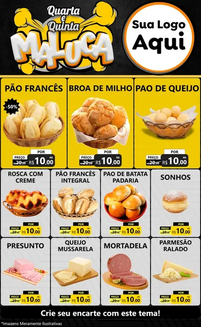 Modelo de Encarte para Encarte Grande com o tema Quarta e Quinta Maluca para Padaria