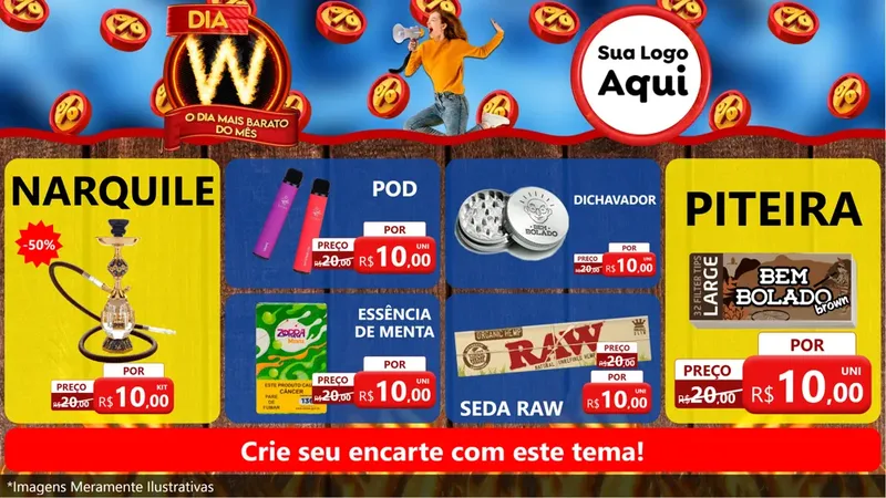 Modelo de TV para TV Horizontal com o tema Dia W - O Dia Mais Barato Do Mês para Tabacaria