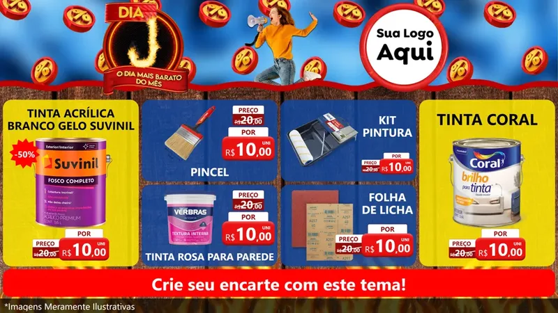 Modelo de TV para TV Horizontal com o tema Dia J - O Dia Mais Barato Do Mês para Tintas e Ferramentas