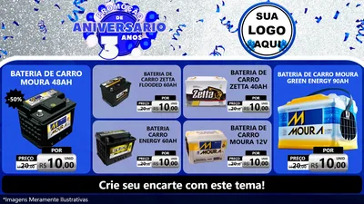 Modelo de TV para TV Horizontal com o tema Promoção de Aniversário - 3 Anos para Baterias Elétricas