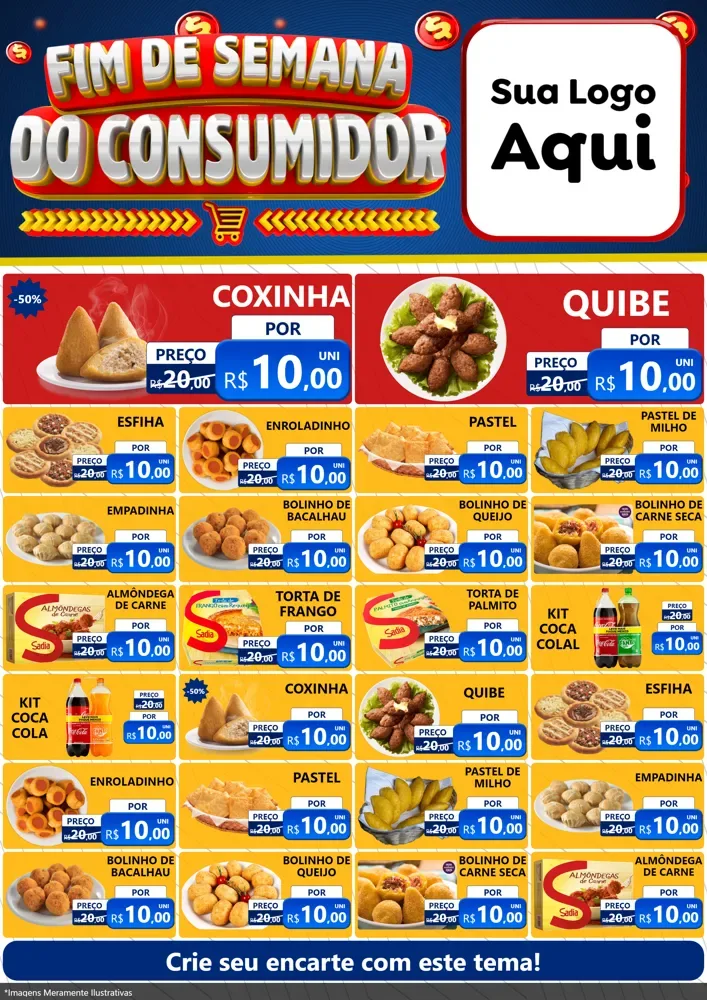 Modelo de Encarte para Encarte A4 Vertical com o tema Fim de Semana do Consumidor para Salgadaria