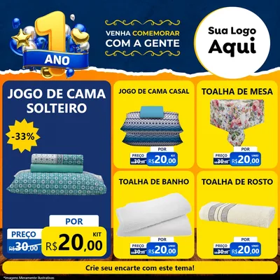 Modelo de Rede Social para Feed Facebook com o tema Um Ano de Aniversário para Cama, Mesa e Banho