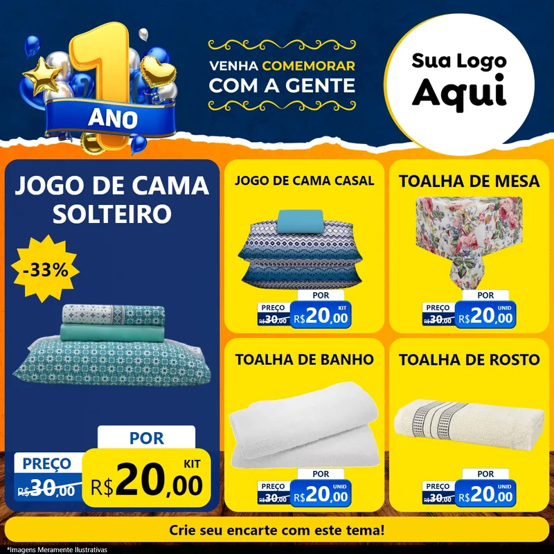 Modelo de Rede Social para Feed Facebook com o tema Um Ano de Aniversário para Cama, Mesa e Banho