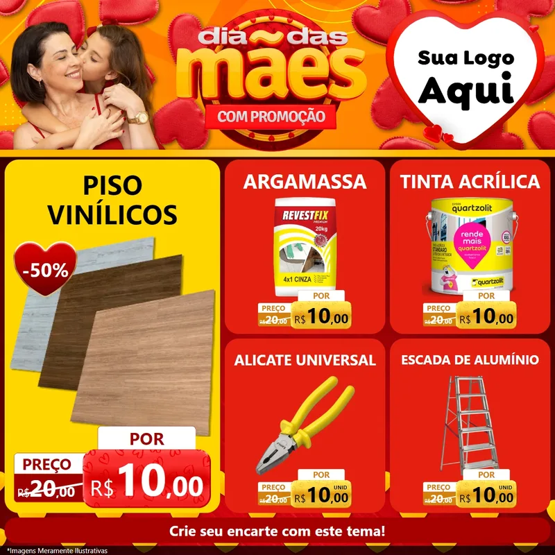 Modelo de Rede Social para Feed Facebook com o tema Dia das Mães com Promoção para Material para Construção