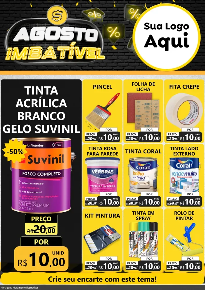 Modelo de Encarte para Encarte A4 Vertical com o tema Agosto Imbatível para Tintas e Ferramentas
