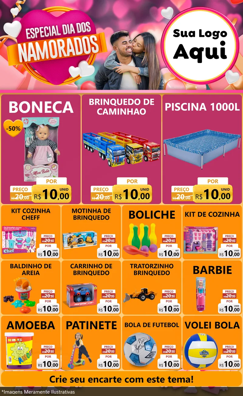 Modelo de Encarte para Encarte Grande com o tema Especial Dia dos Namorados para Brinquedos