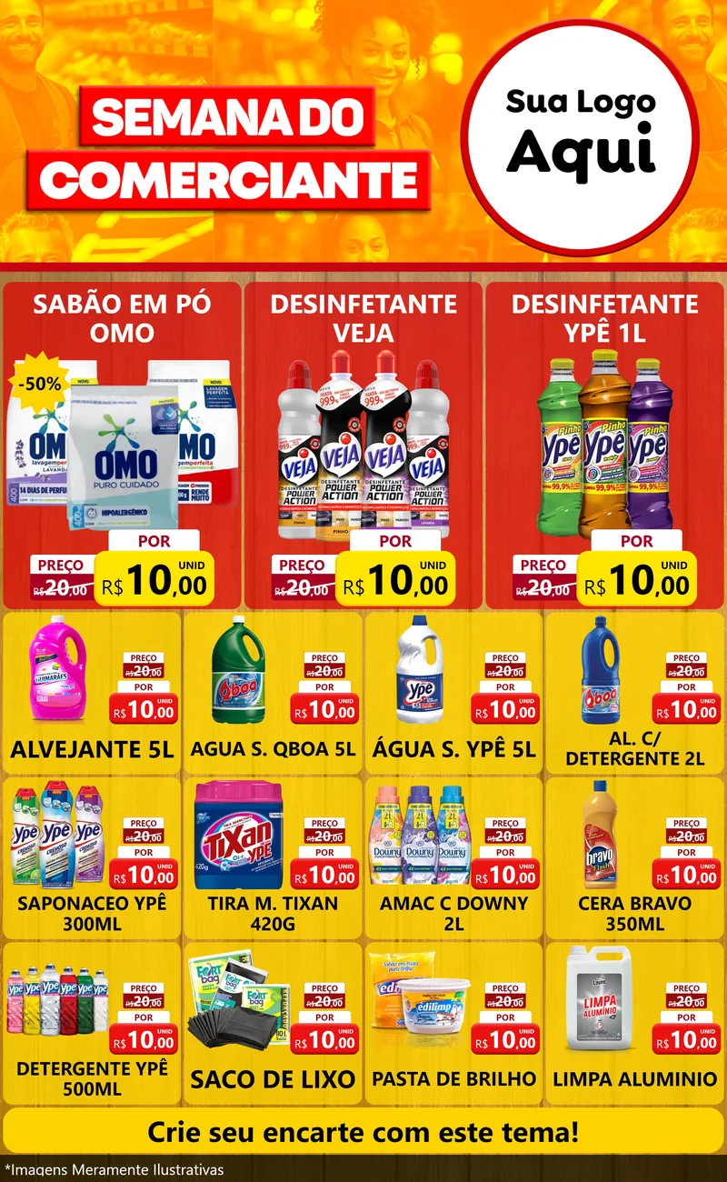 Modelo de Encarte para Encarte Grande com o tema Semana do Comerciante para Produtos de Limpeza