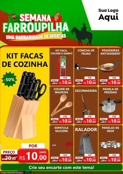 Modelo de Encarte para Encarte A4 Vertical com o tema Semana Farroupilha - Uma Barbaridade de Ofertas para Utilidades Domésticas