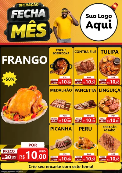 Modelo de Encarte para Encarte A4 Vertical com o tema Operação Fecha Mês para Assados