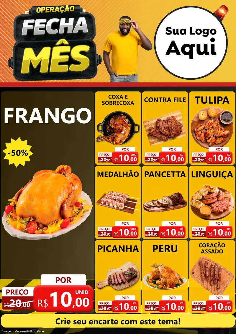 Modelo de Encarte para Encarte A4 Vertical com o tema Operação Fecha Mês para Assados