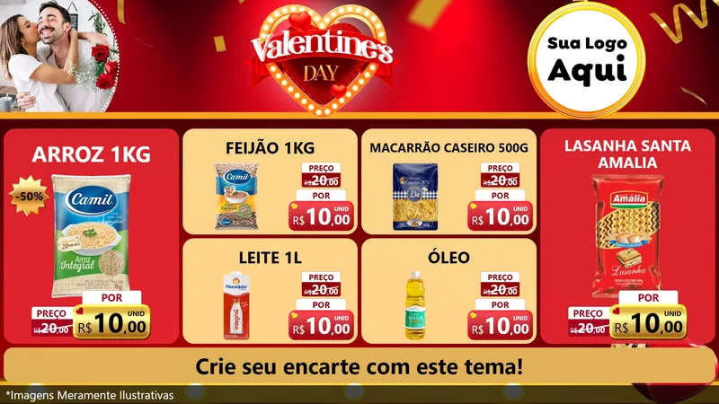 Modelo de TV para TV Horizontal com o tema Valentine's Day para Supermercado