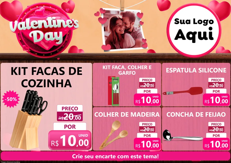 Modelo de Encarte para Encarte A4 Horizontal com o tema Valentine's Day para Utilidades Domésticas