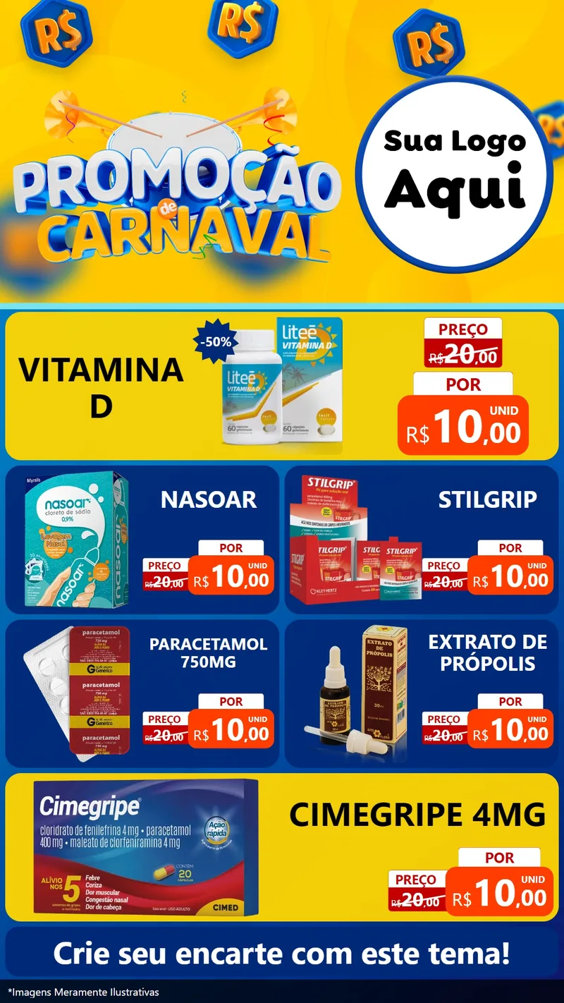 Modelo de TV para TV Vertical com o tema Promoção de Carnaval para Farmácia