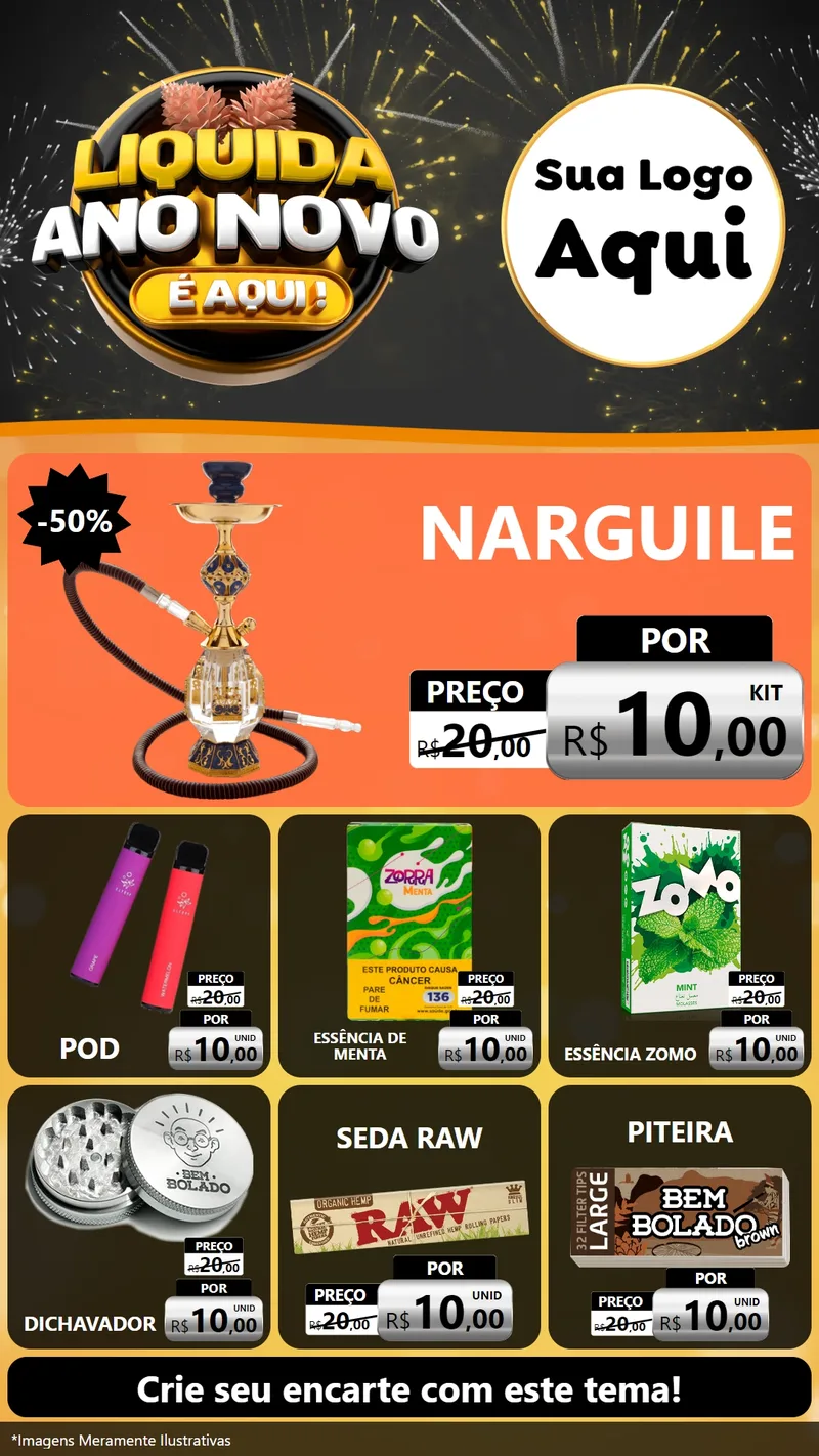 Modelo de Rede Social para Stories com o tema Liquida Ano Novo É Aqui! para Tabacaria