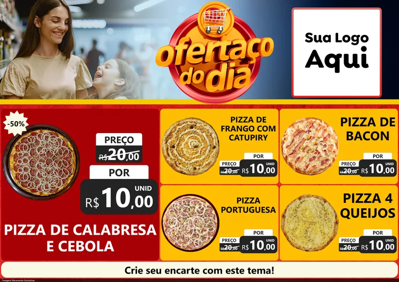 Modelo de Encarte para Encarte A4 Horizontal com o tema Ofertaço Do Dia para Pizzaria