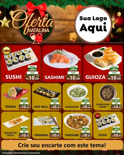 Modelo de Rede Social para Feed Instagram com o tema Ofertas Natalina para Comida japonesa