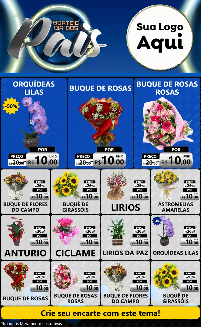 Modelo de Encarte para Encarte Grande com o tema Sorteio Dia Dos Pais para Floricultura e jardim