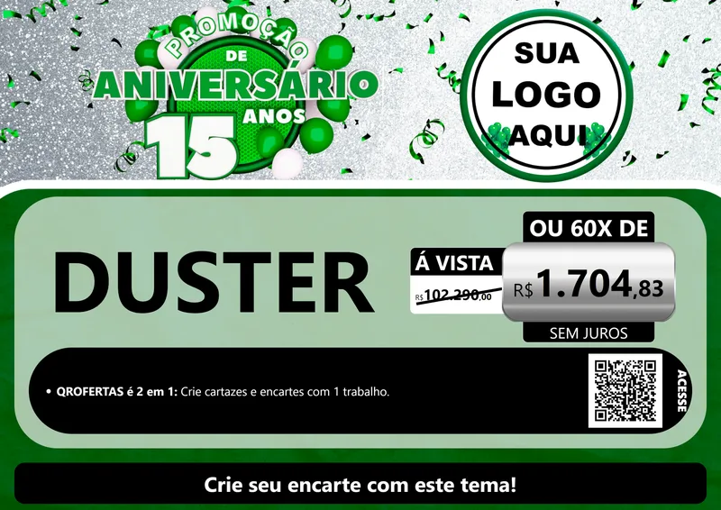 Modelo de Cartaz para Cartaz A4 Horizontal com o tema Promoção de Aniversário - 15 Anos para Concessionaria de Carros