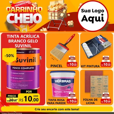 Modelo de Rede Social para Feed Facebook com o tema Promoção carrinho cheio para Tintas e Ferramentas