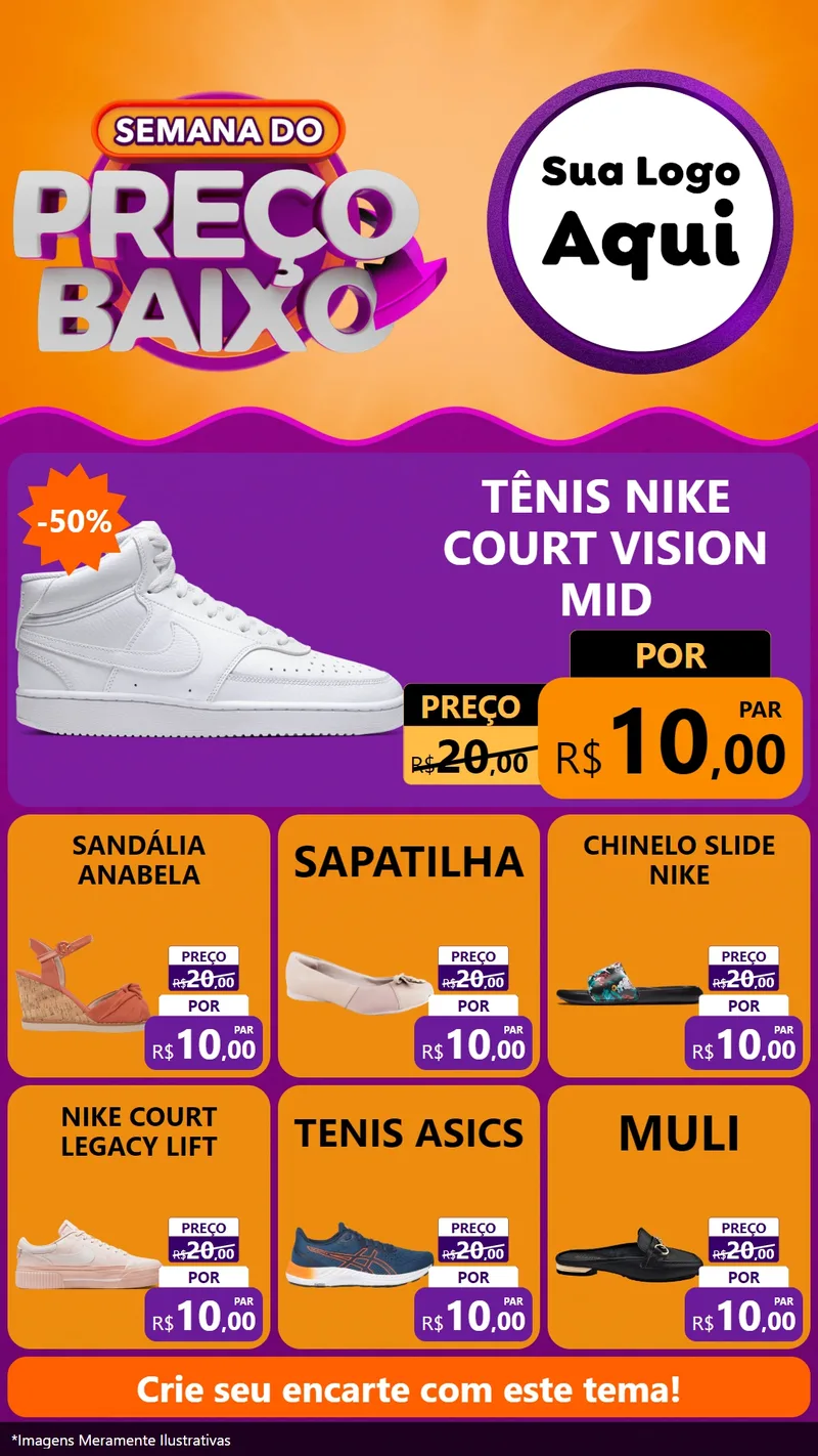 Modelo de Rede Social para Stories com o tema Semana do Preço Baixo para Calçados