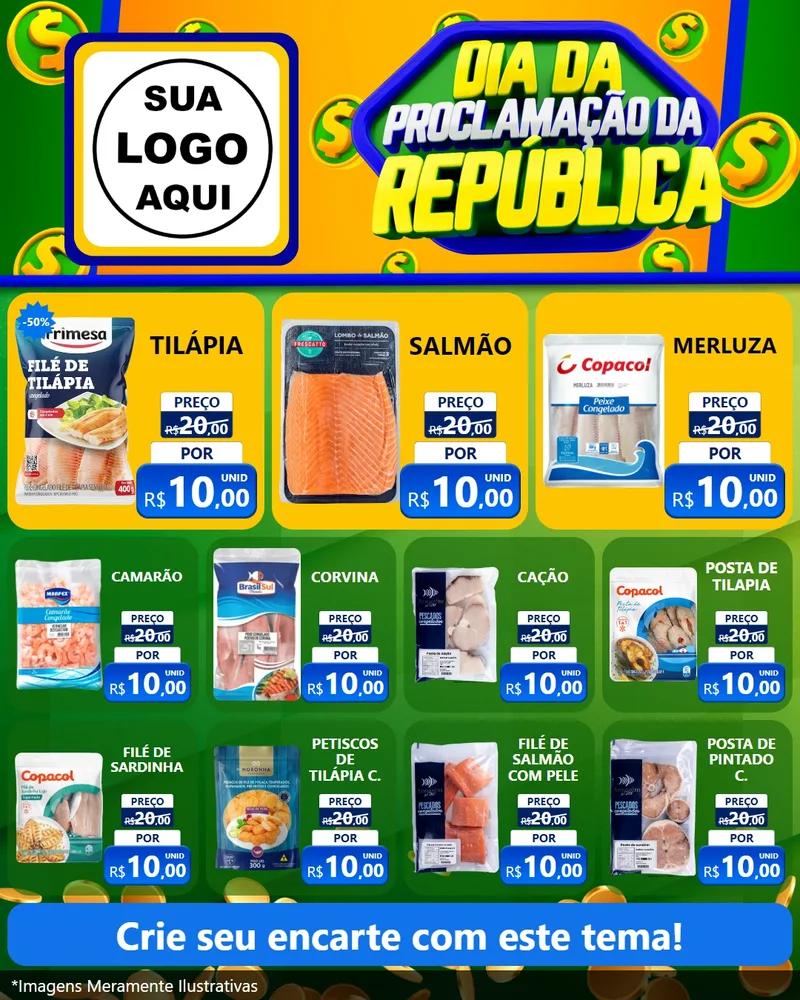 Modelo de Rede Social para Feed Instagram com o tema Dia Da Proclamação da República para Peixaria