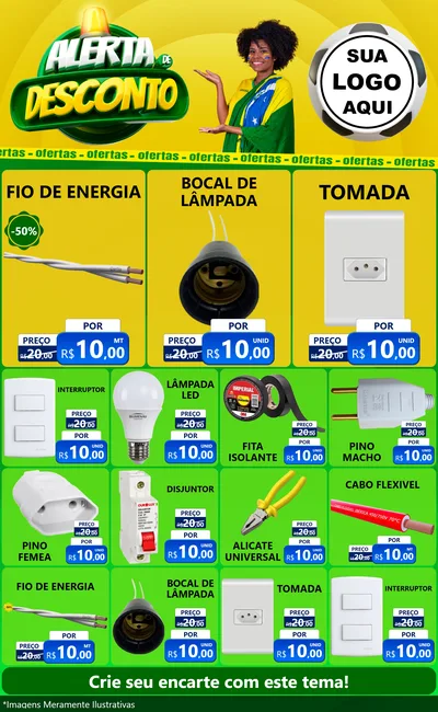 Modelo de Encarte para Encarte Grande com o tema Alerta de Desconto para Materiais Elétricos