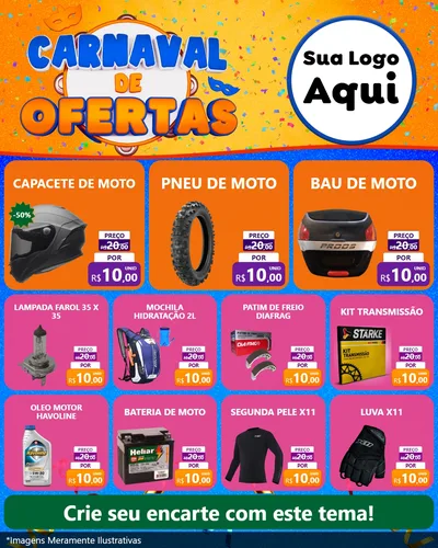 Modelo de Rede Social para Feed Instagram com o tema Carnaval de Ofertas para Moto peças