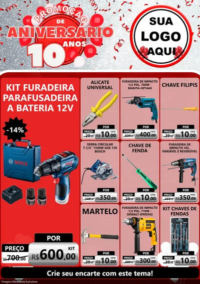 Modelo de Encarte para Encarte A4 Vertical com o tema Promoção de Aniversário - 10 Anos para Maquinas e Ferramentas
