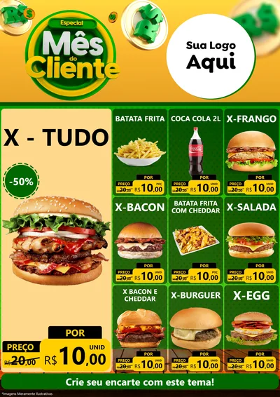 Modelo de Encarte para Encarte A4 Vertical com o tema Especial Mês do Cliente para Hamburgueria