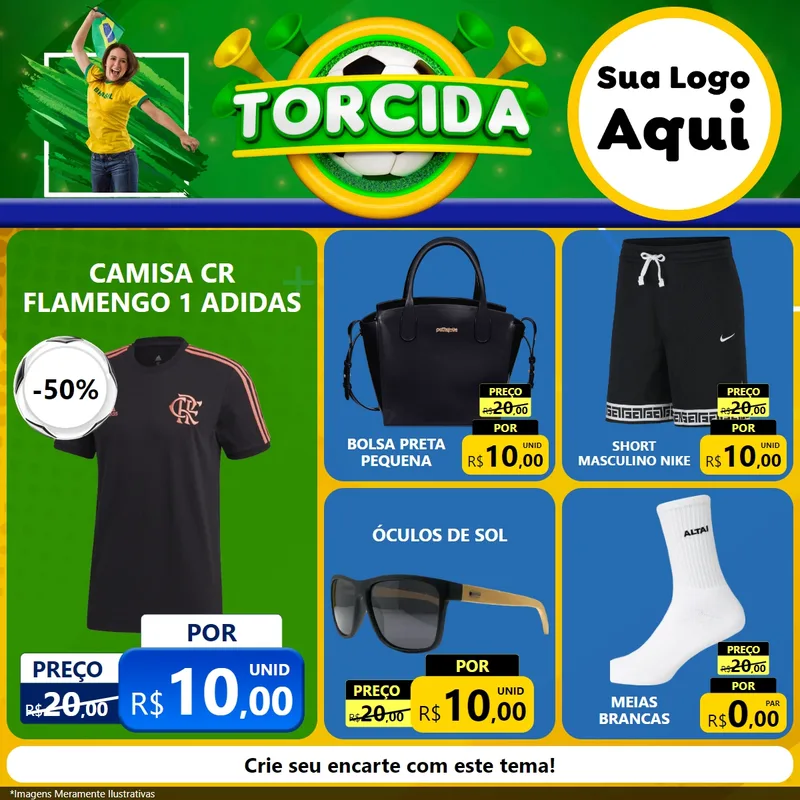 Modelo de Rede Social para Feed Facebook com o tema Torcida para Roupas e acessórios