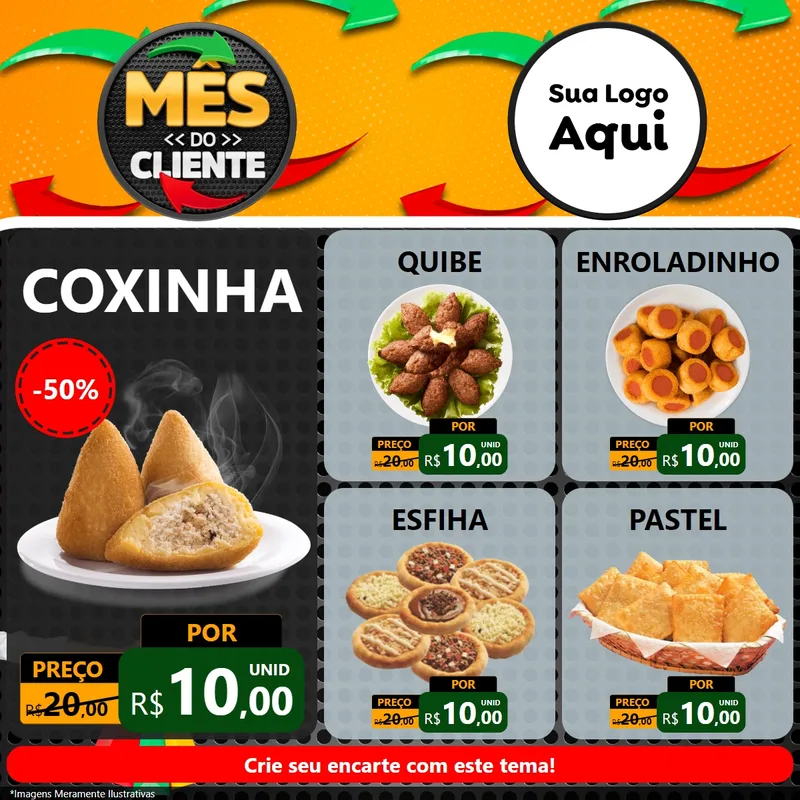 Modelo de Rede Social para Feed Facebook com o tema Mês do Cliente para Salgadaria