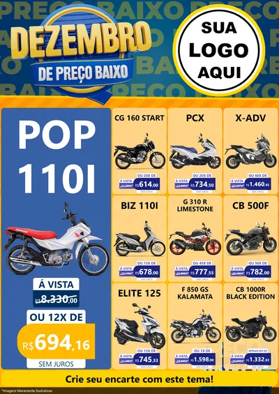 Modelo de Encarte para Encarte A4 Vertical com o tema Dezembro de Preço Baixo para Concessionaria de Motos