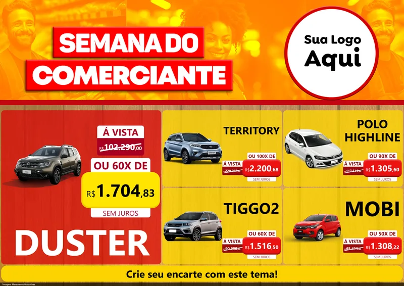 Modelo de Encarte para Encarte A4 Horizontal com o tema Semana do Comerciante para Concessionaria de Carros