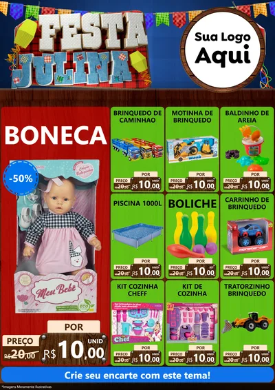 Modelo de Encarte para Encarte A4 Vertical com o tema Festa Julina para Brinquedos