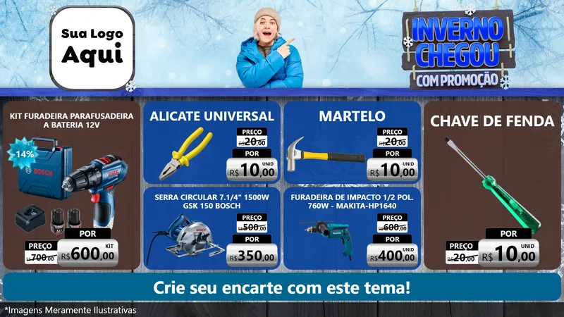 Modelo de TV para TV Horizontal com o tema Inverno Chegou Com Promoção para Maquinas e Ferramentas