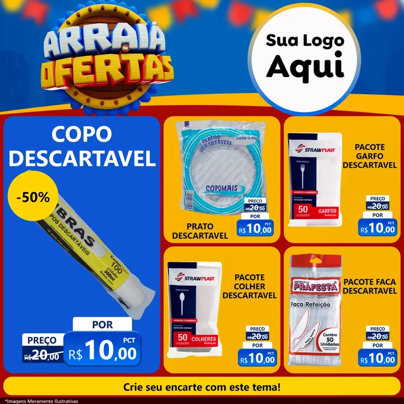Modelo de Rede Social para Feed Facebook com o tema Arraiá de Ofertas - Junina para Embalagens