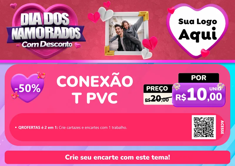 Modelo de Cartaz para Cartaz A4 Horizontal com o tema Dia Dos Namorados Com Desconto para Tubos e conexões