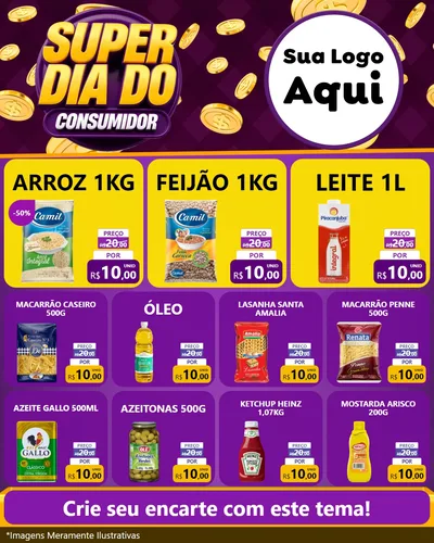Modelo de Rede Social para Feed Instagram com o tema Super Dia do Consumidor para Supermercado