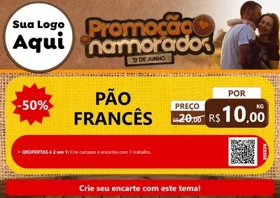 Modelo de Cartaz para Cartaz A4 Horizontal com o tema Promoção Namorados para Padaria