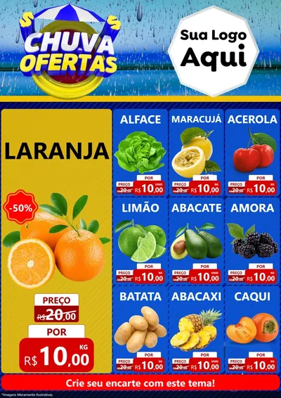 Modelo de Encarte para Encarte A4 Vertical com o tema Chuva de Ofertas para Hortifrúti