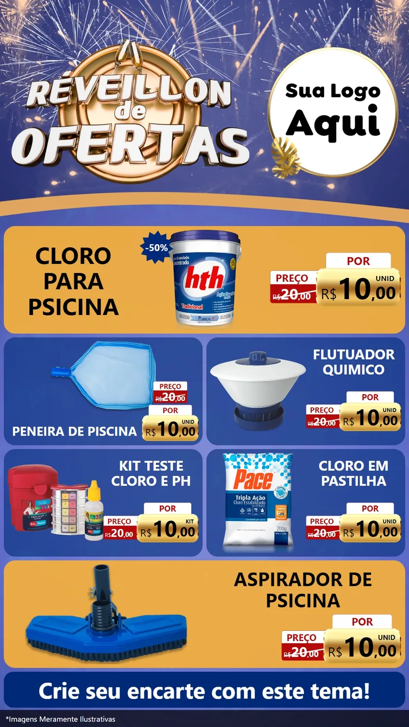 Modelo de TV para TV Vertical com o tema Réveillon de Ofertas para Produtos para Piscina