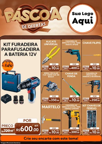 Modelo de Encarte para Encarte A4 Vertical com o tema Páscoa de Ofertas para Maquinas e Ferramentas