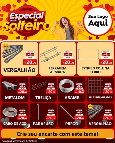 Modelo de Rede Social para Feed Instagram com o tema Especial Dia do Solteiro para Ferragens