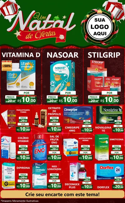 Modelo de Encarte para Encarte Grande com o tema Um Natal de Ofertas para Farmácia