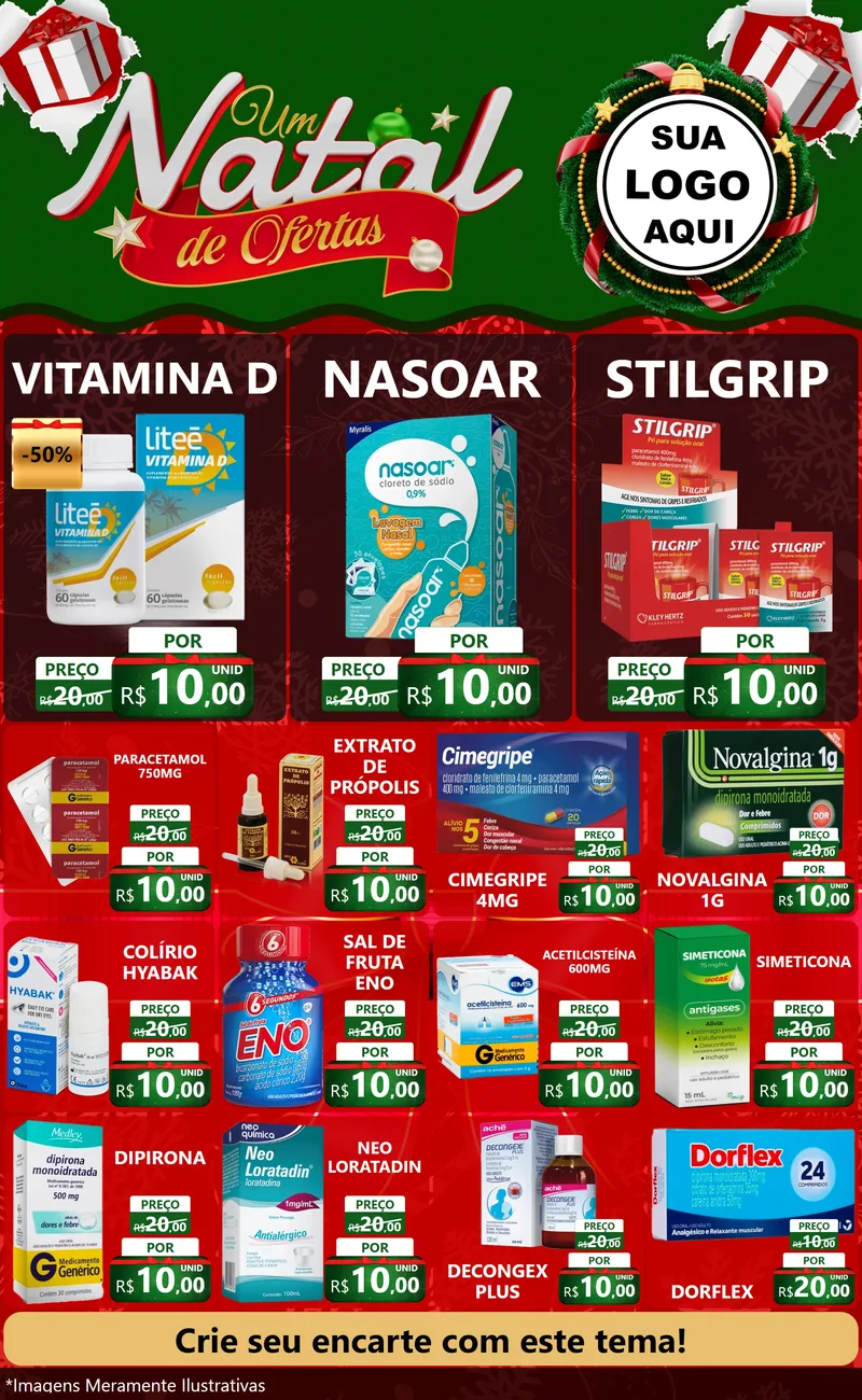 Modelo de Encarte para Encarte Grande com o tema Um Natal de Ofertas para Farmácia